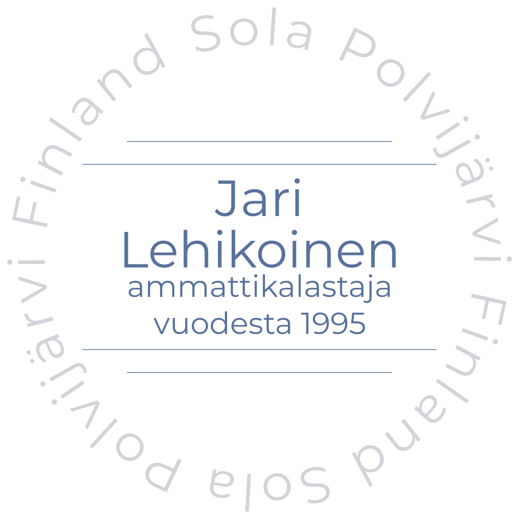 Logo, jossa lukee Jari Lehikoinen ammattikalastaja vuodesta 1995.